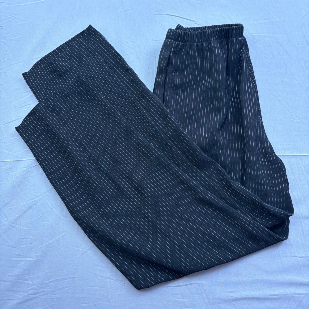 Leslie Fay Black Pinstripe Wide Leg Elastic Waist Professional Pants Size‎ 8